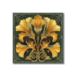 Vintage Art Nouveau Ginkgo Design Ceramic Tile - Decorative Kitchen Backsplash Tile Bathroom Tile - Antique Design Decorative Ceramic Tile