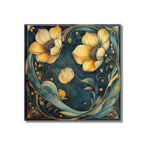 Blue Cream Vintage Art Nouveau Deco Design Ceramic Tile Art Nouveau Kitchen Accent Backsplash Floral Tile Art Nouveau Bathroom Free Shipping