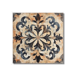 Black And Tan Ceramic Tile - Vintage French Tile Design - Black Kitchen Backsplash Tiles - Black Fireplace Tiles - Patterned Ceramic Tiles