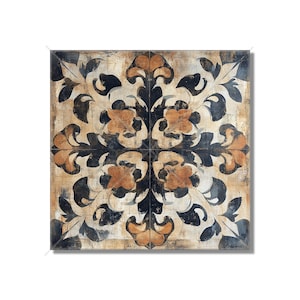 Black And Tan Ceramic Tile - Vintage French Tile Design - Black Kitchen Backsplash Tiles - Black Fireplace Tiles - Patterned Ceramic Tiles
