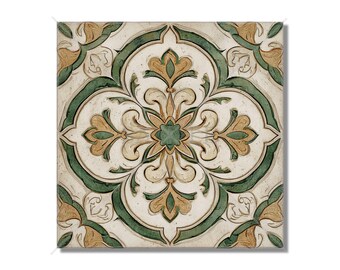 Green And Beige Ceramic Tile Vintage Aged Moroccan Tile Design - Green Kitchen Backsplash Tile - Bathroom Wall Tile - Green Patterned Tile