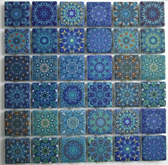 Ceramic Mosaic Tiles Blue Green Teal Medallions Moroccan Tile