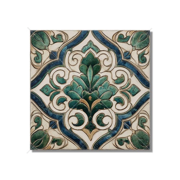 Green And Teal Ceramic Tile Vintage Moroccan Tile Design - Green Kitchen Backsplash Tile - Bathroom Wall Tile - Green Patterned Tile