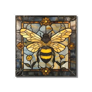 Ceramic Tile Yellow Black Bee Stained Glass Design - Kitchen Backsplash Tile - Unique Bathroom Accent Tile - Unique Tile Backsplash