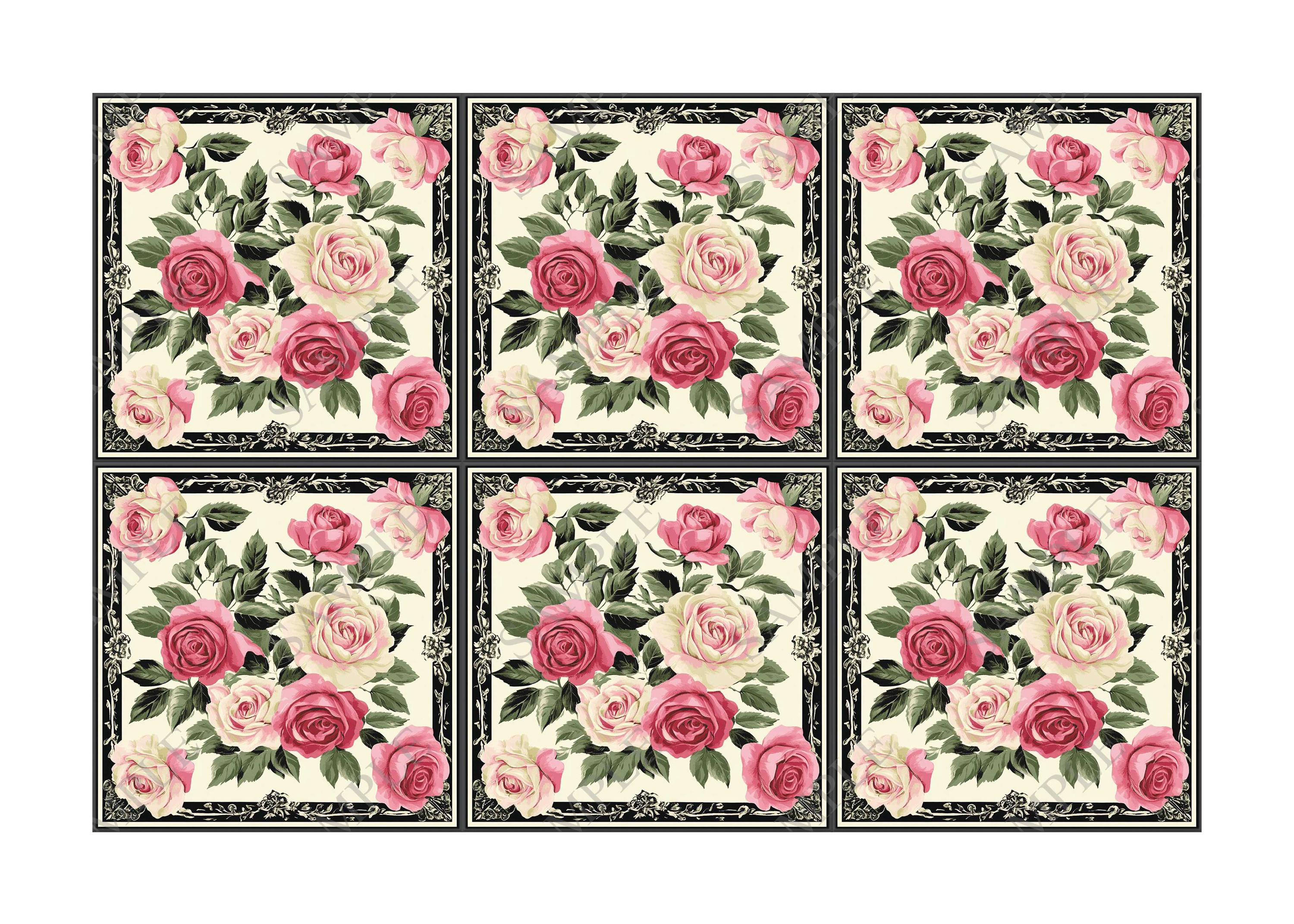 Vintage Pink Roses Design Ceramic Accent Tile Floral Design Kitchen ...