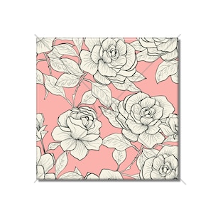 Vintage Botanical Floral Ceramic Tile - Pink And Ivory Ceramic Tile - Vintage Floral Rose Tile - Botanical Backsplash Tile