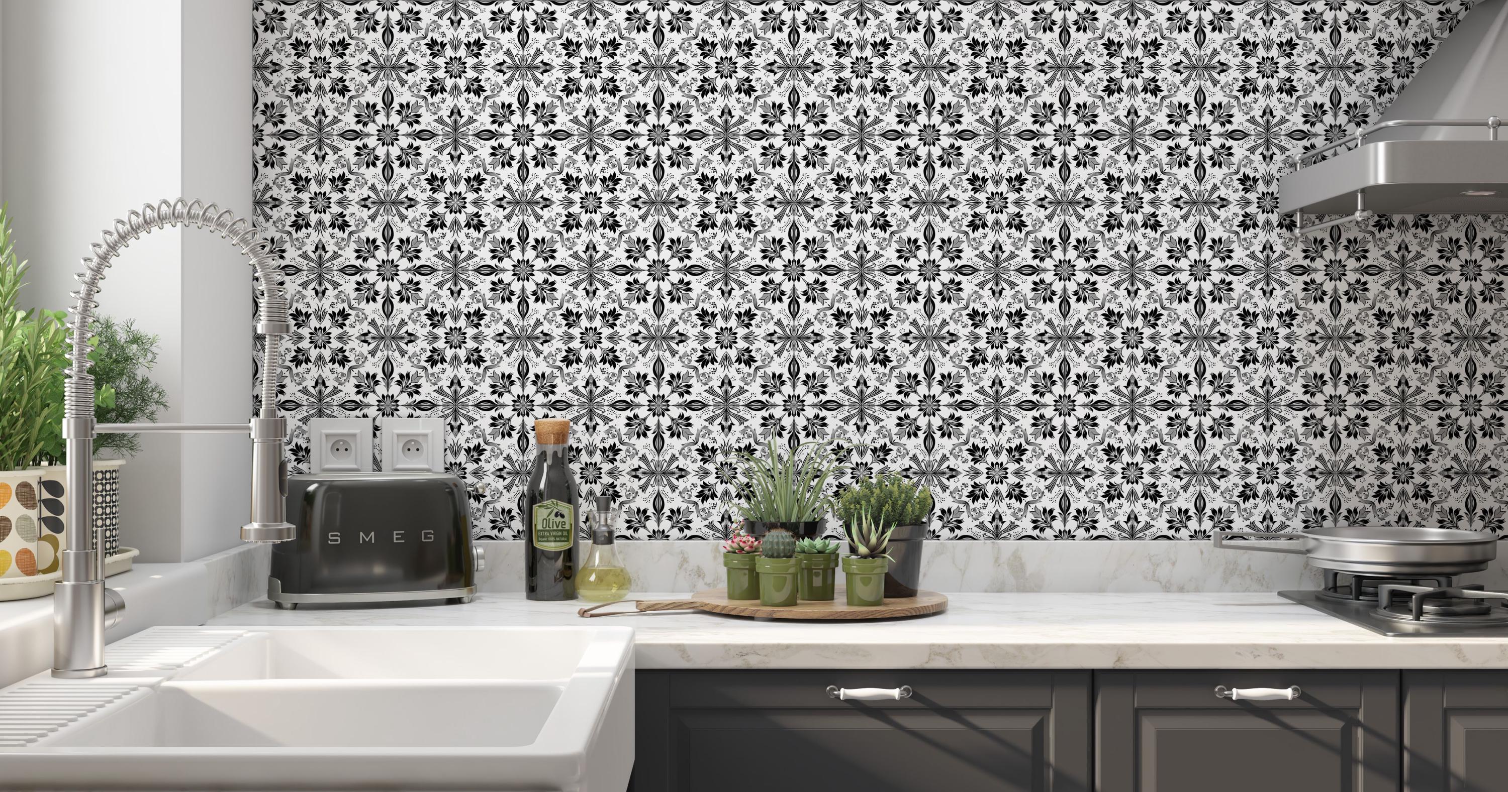 Black and White Design Ceramic Tile - Unique Kitchen Backsplash Tile ...