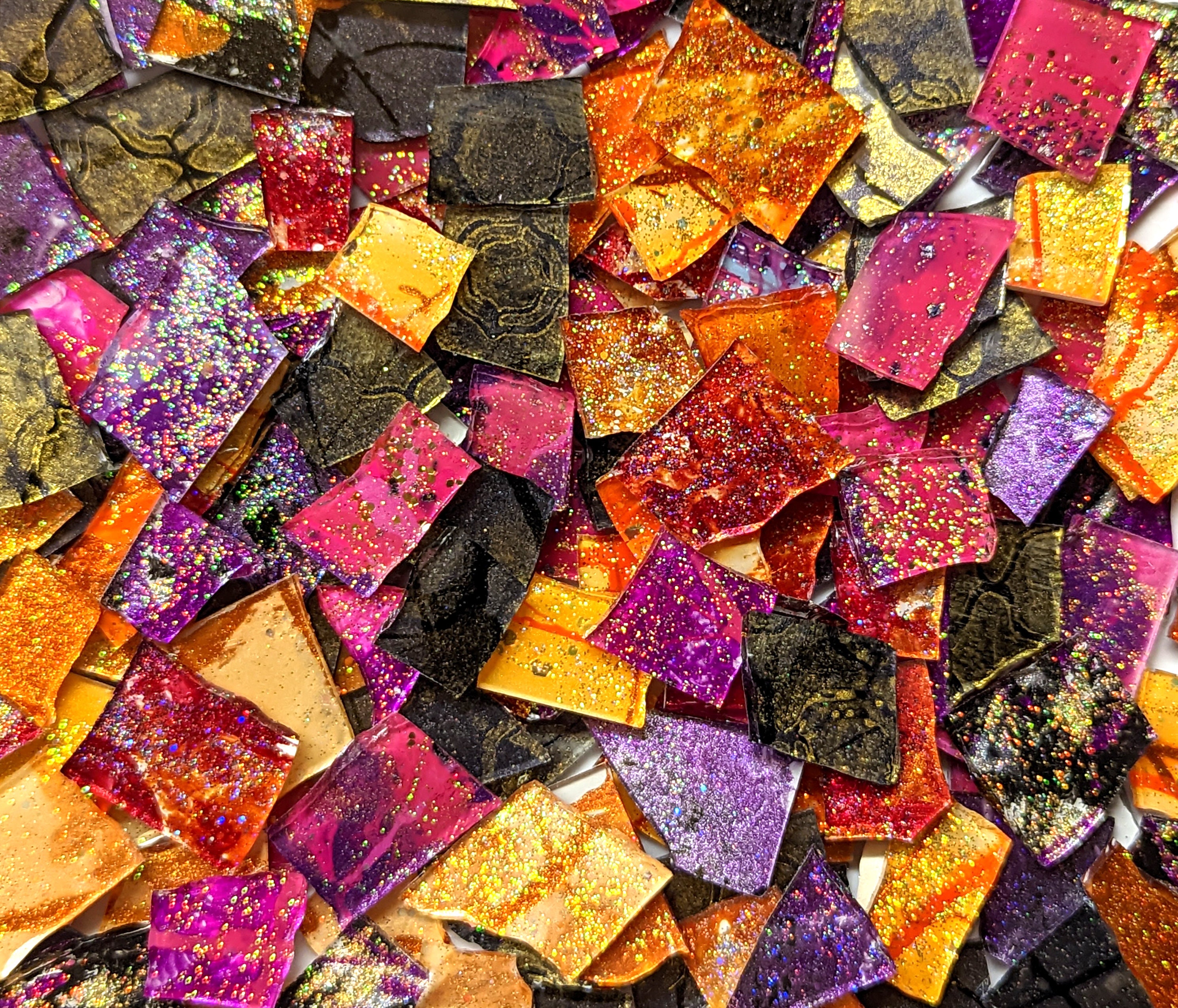 Sparkling Purple Black Orange Gold Pink Mix Glitter Glass Mixed Mosaic Tiles  1/2 Pound Bulk Mosaic Tile Bulk Glitter Glass Mosaic Tiles 
