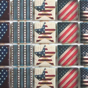 Americana USA Flag Primitive Red Blue Stars Mosaic Tile Pieces - Ceramic Mosaic Tiles - 36 Pieces Of Mixed Mosaic Wall Tiles - Free Shipping