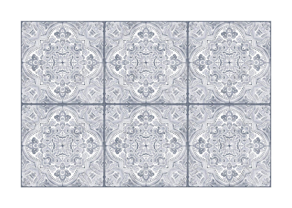 Blue Gray Patterned Ceramic Tile - Vintage Moroccan Tile Design ...