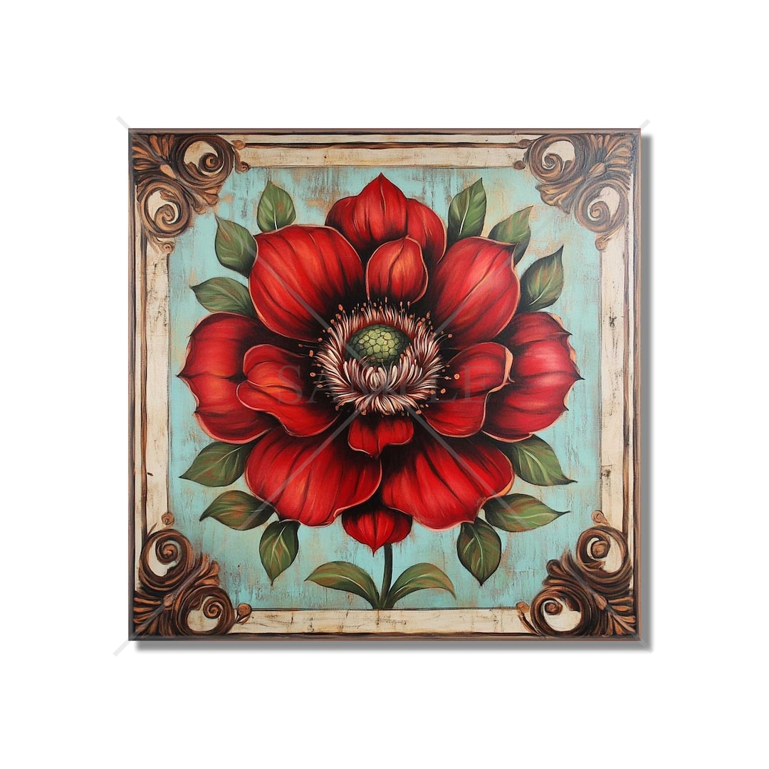 Ceramic Flower Accent Tiles Red Floral Kitchen Backsplash Tile - Floral ...