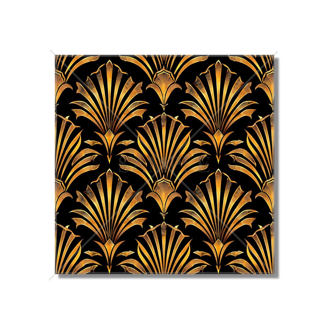 Vintage Art Deco Design Ceramic Tile Black and Gold Tones Art Deco ...
