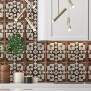 Mid-Century Modern Design Tile Rust Copper Black Kitchen Backsplash Tile - Unique Patterned Ceramic Tile - Unique Bathroom Tile
