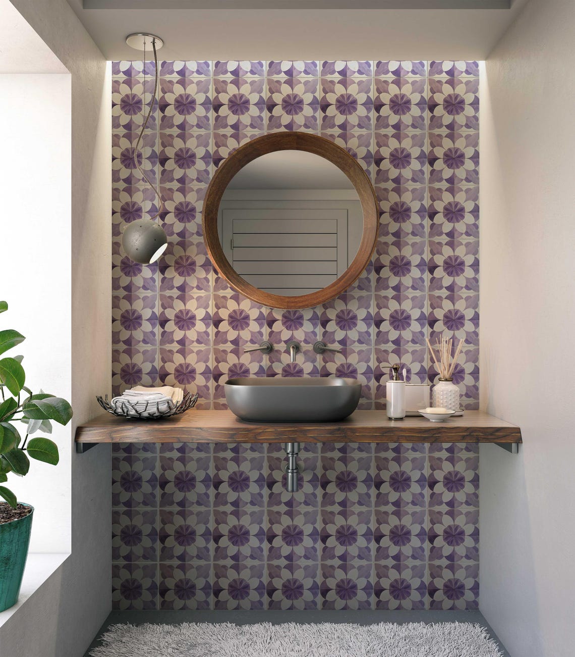 Dusty Lavender Ceramic Tile - Lavender Patterned Kitchen Backsplash ...