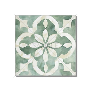 Green Patterned Ceramic Tile - Vintage Moroccan Design Green Kitchen Backsplash Tile - Green Bathroom Wall Tile Patterned Tile Free Shipping