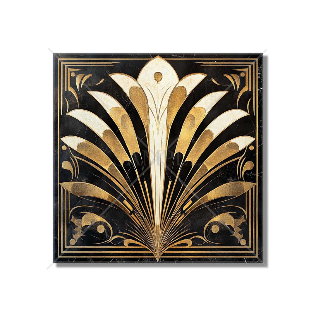 Vintage Art Deco Design Ceramic Tile Black and Gold Tones Art Deco ...