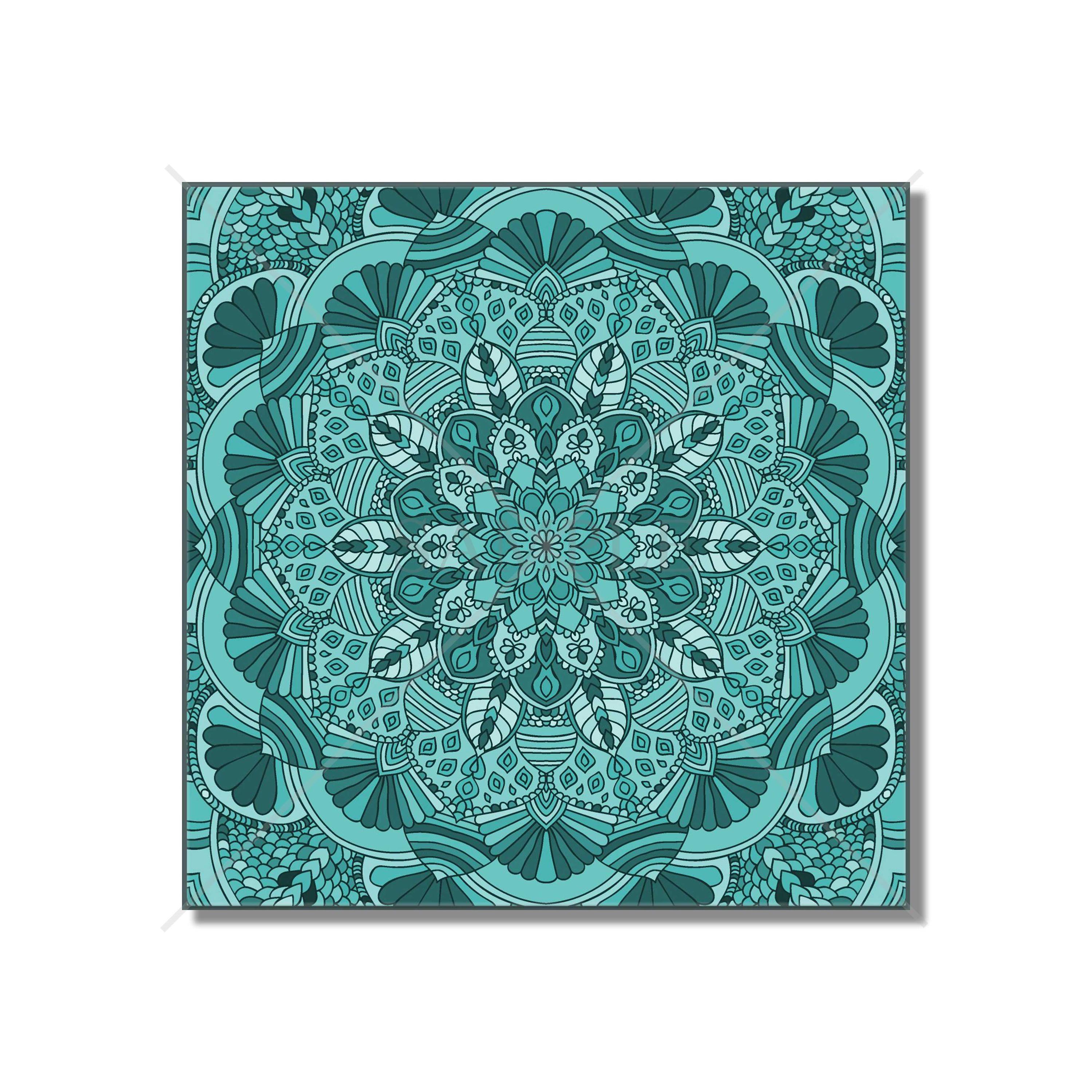 Turquoise Ceramic Wall Tile - Boho Medallion Tile Mandala Tile Teal Ceramic Tile Kitchen Tiles Bathroom Tiles Turquoise Fireplace Tile