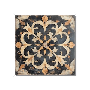 Black And Tan Ceramic Tile - Vintage French Tile Design - Black Kitchen Backsplash Tiles - Black Fireplace Tiles - Patterned Ceramic Tiles