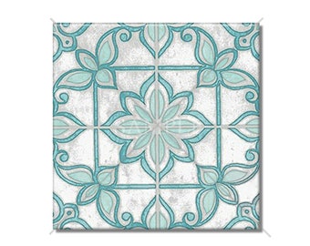 Blue Gray White Ceramic Tile - Vintage Moroccan Design Ceramic Tile - Kitchen Backsplash - Bathroom Tile - Fireplace Tile - Free Shipping