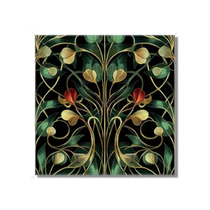 Red And Green Floral Ceramic Tile - Vintage French Floral Vines Design - Kitchen Backsplash Tile Bathroom Wall Tile Fireplace Ceramic Tile