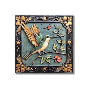 Hummingbird Design Ceramic Tile - Ceramic Tiles With Birds - Hummingbird Home Decor - Bird Mural - Tile With Animals Designs Free Shipping