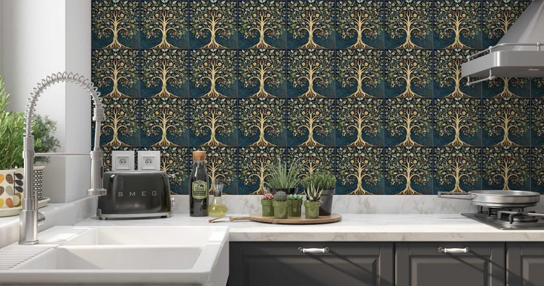 Tree Motif Toasters Vintage William Morris Tree Design Ceramic Tile Art Nouveau Kitchen ...