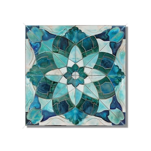 Ceramic Tile Turquoise Blue Green Design - Kitchen Backsplash Tile - Blue Green Bathroom Tile - Unique Tile Backsplash - Free Shipping