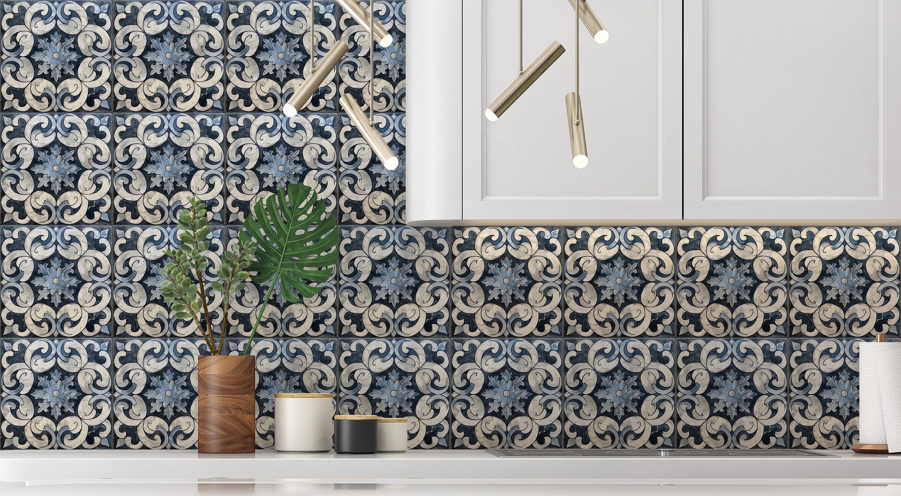Blue White Gray Ceramic Tile - Vintage Moroccan Tile Design - Kitchen ...