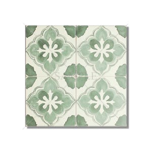 Green Patterned Ceramic Tile - Unique Patterned Green Kitchen Backsplash Tile - Green Bathroom Wall Tile - Patterned Tile Free Shipping