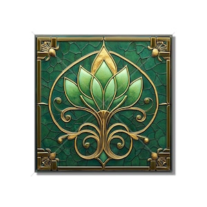 Green Decorative Art Nouveau Design Ceramic Tile Green Kitchen Backsplash Tile - Green Art Deco Bathroom Tile - Green Accent Tiles