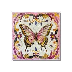 Pink Yellow Butterfly Design Ceramic Accent Tile - Kitchen Accent Tile - Backsplash Tile Bathroom Accent Tiles Butterfly Fireplace Tile