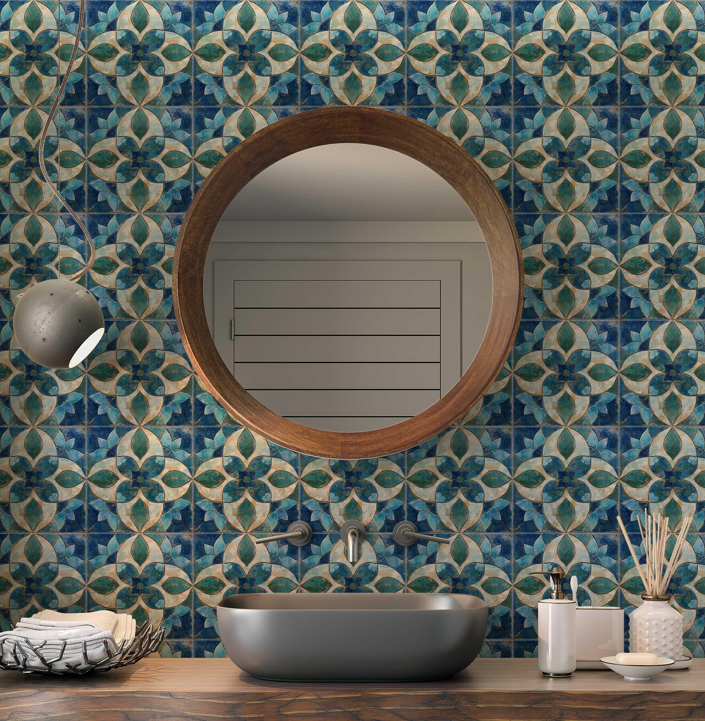 Blue Green Turquoise Ceramic Tile - Vintage Moroccan Tile Design ...