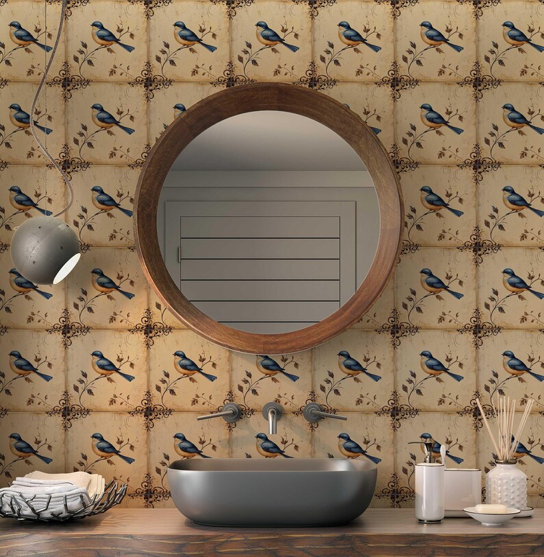 Vintage Bird Design Ceramic Tile - Ceramic Tiles With Birds - Blue Bird ...