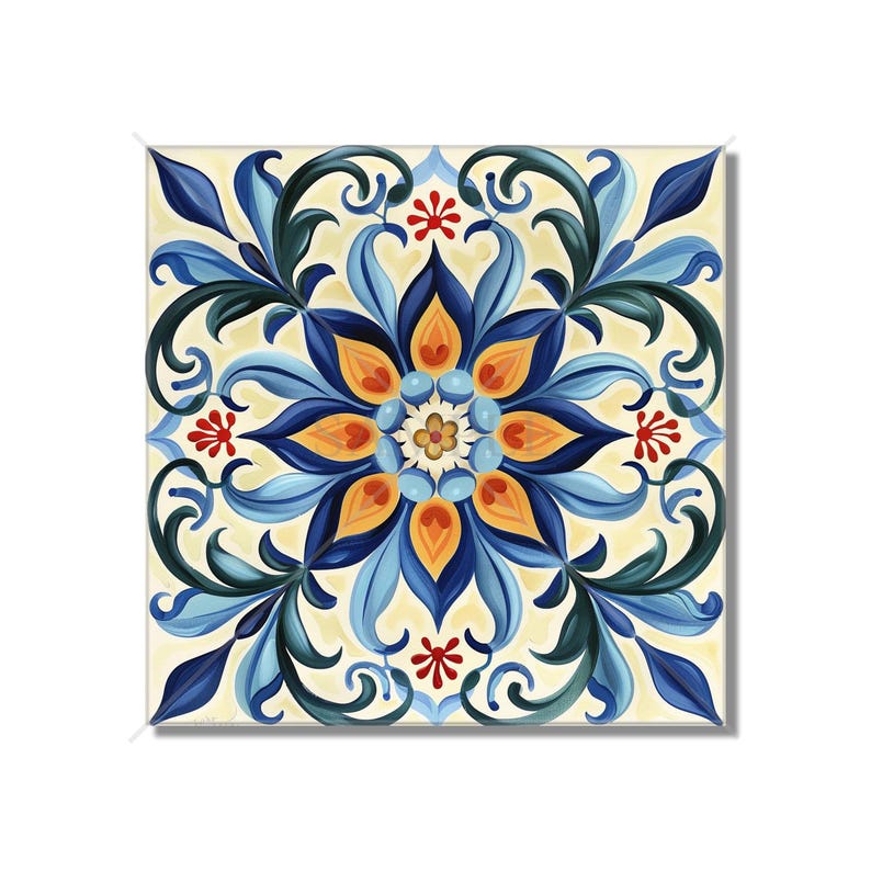 Multi Colored Italian Design Ceramic Tile - Blue Yellow Kitchen Tile ...
