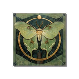 Ceramic Tile Vintage Art Deco Luna Moth Design - Kitchen Backsplash Tile - Unique Bathroom Tile - Unique Fireplace Tile - Moth Ceramic Tile