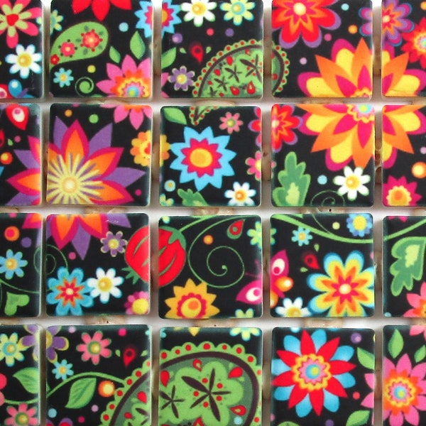 Ceramic Mosaic Tiles Flowers Paisley Green Pink Yellow Purple Tile - Bright Colors - 36 Pieces Mixed Mosaic Tiles - Wall Mosaic Tile