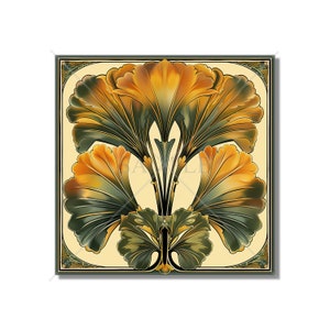 Vintage Art Nouveau Ginkgo Design Ceramic Tile - Decorative Kitchen Backsplash Tile Bathroom Tile - Antique Design Decorative Ceramic Tile