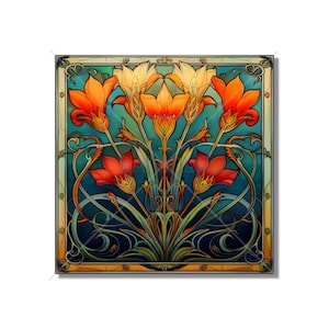 Vintage Art Nouveau Floral Design Ceramic Tile Blue Red Gold Kitchen Backsplash Tile Bathroom Tile Antique Design Tile - Free Shipping