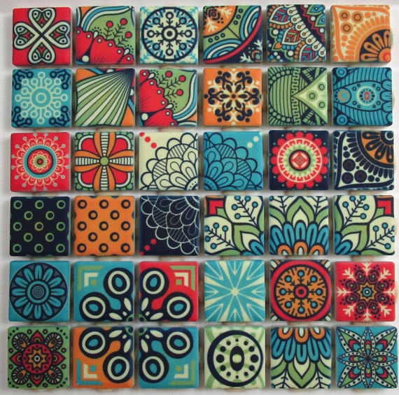 Ceramic Mosaic Tiles Bright Colors Medallions Moroccan Tile Mosaic