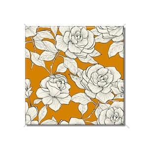 Vintage Botanical Floral Ceramic Tile - Orange And Ivory Ceramic Tile - Vintage Floral Rose Tile - Botanical Backsplash Fireplace Tile