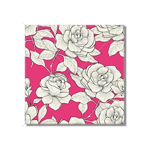 Vintage Botanical Floral Ceramic Tile - Pink And Ivory Ceramic Tile - Vintage Floral Rose Tile - Botanical Backsplash Tile
