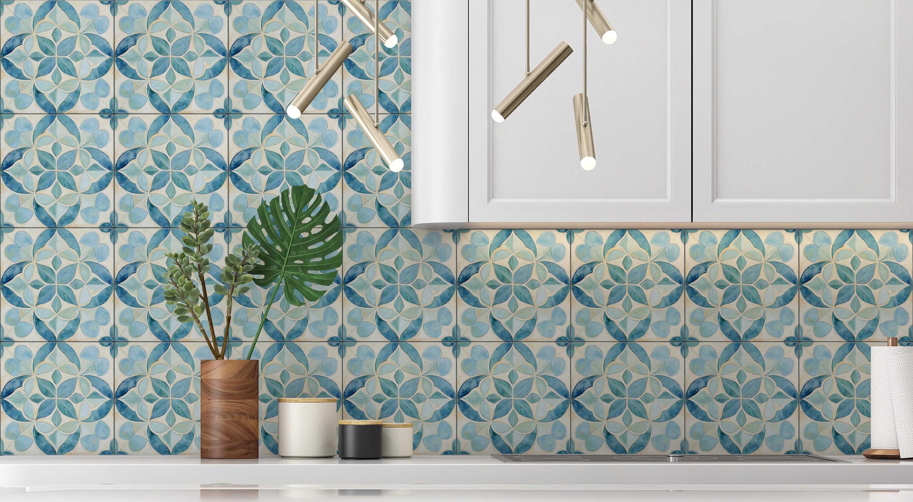 Light Blue and Green Ceramic Tile - Vintage Moroccan Design Blue ...