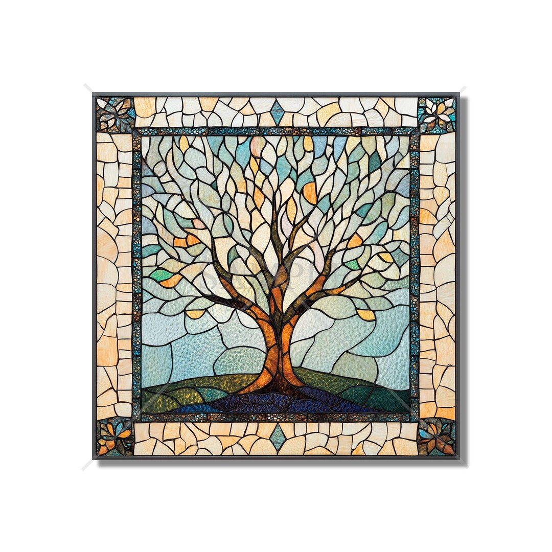 Tiling Tree Background Ceramic Tile Stained Glass Tree Design - Kitchen Backsplash Accent ...