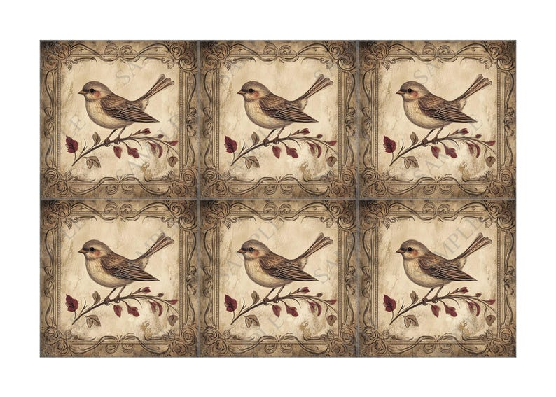 Vintage Bird Design Ceramic Tile - Ceramic Tiles With Birds - Bird ...