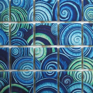 Mosaicos de cerámica azul verdosa - Mosaicos de cerámica - Remolinos de arte abstracto - 36 piezas - Mosaicos de cerámica - Mosaico estampado