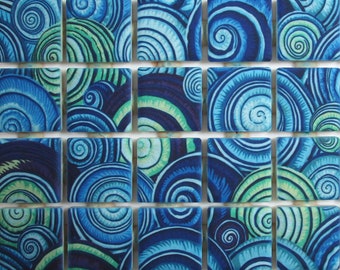 Blue Green Ceramic Mosaic Tiles - Ceramic Mosaic Tiles - Abstract Art Swirls - 36 Pieces Ceramic Mosaic Tiles - Decorative Mosaic Tile