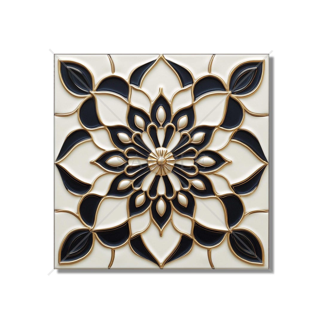 Black Patterned Ceramic Tile - Vintage Design Tile Design - Kitchen ...