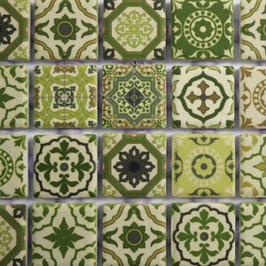 Green Mixed Ceramic Mosaic Tiles - Patterned Mosaic Tile Medallions Moroccan Tile Mosaic Tile Pieces 36 Mixed Backsplash Tiles