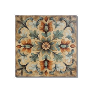 Earth Tones  Ceramic Tile - Patterned Kitchen Backsplash Tile - Floral With Leaves Tile - Warm Earth Tones Fireplace Tile -