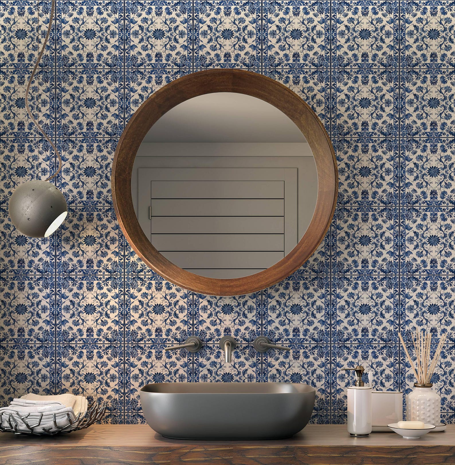 Blue and White Ceramic Tile - Vintage French Floral Tile Design - Blue ...